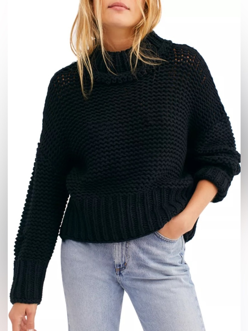 Free People My Only Sunshine Black Chunky Knit Sweater